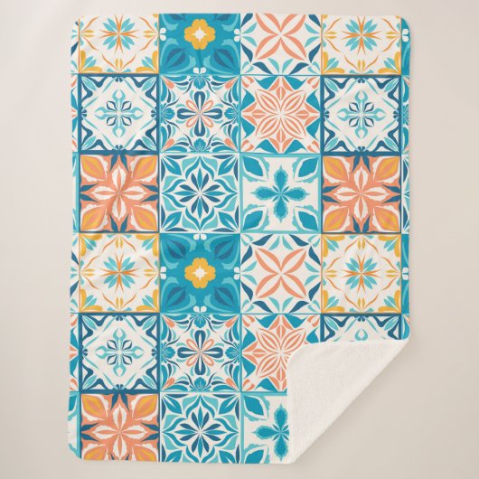 青華美色とオレンジ色のタイル シェルパブランケット (正面)