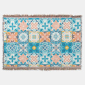 青華美色とオレンジ色のタイル スローブランケット (正面)