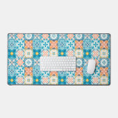 青華美色とオレンジ色のタイル デスクマット (キーボード&マウス)