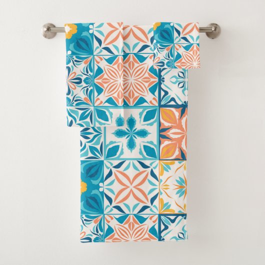 青華美色とオレンジ色のタイル バスタオルセット (インサイチュ)