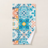 青華美色とオレンジ色のタイル バスタオルセット (ハンドタオル)