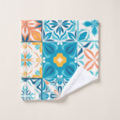 青華美色とオレンジ色のタイル バスタオルセット (ウォッシュタオル)