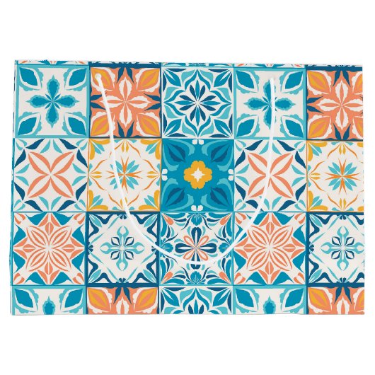 青華美色とオレンジ色のタイル ラージペーパーバッグ (裏面)