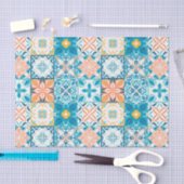 青華美色とオレンジ色のタイル 薄葉紙 (クラフト)