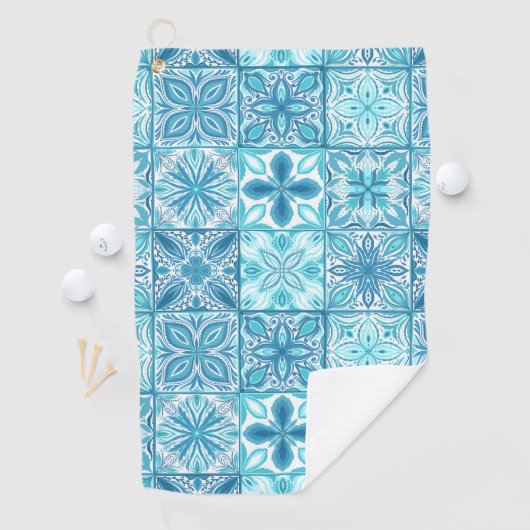 青華美色と白のタイル ゴルフタオル (インサイチュ)