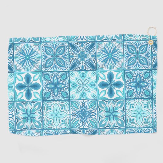 青華美色と白のタイル ゴルフタオル (横)