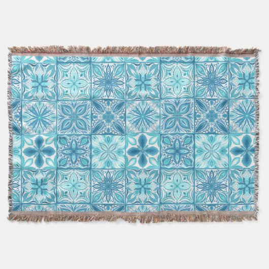 青華美色と白のタイル スローブランケット (正面)