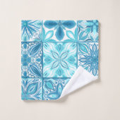 青華美色と白のタイル バスタオルセット (ウォッシュタオル)