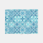 青華美色と白のタイル フリースブランケット (正面(横))