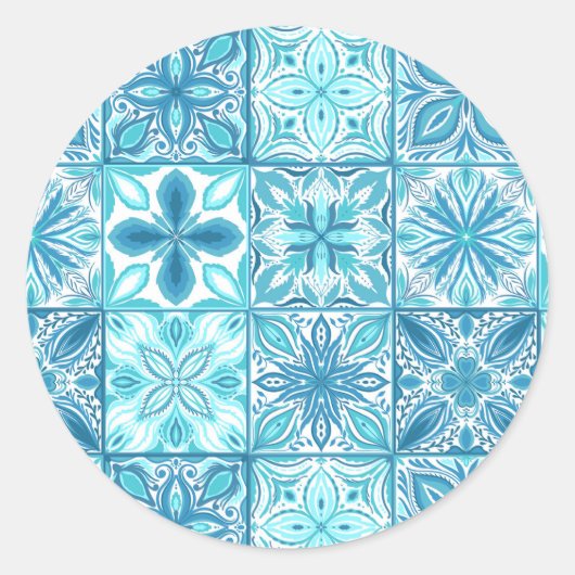 青華美色と白のタイル ラウンドシール (正面)
