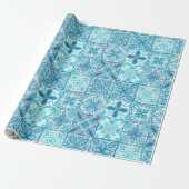 青華美色と白のタイル ラッピングペーパー (アンロールド)