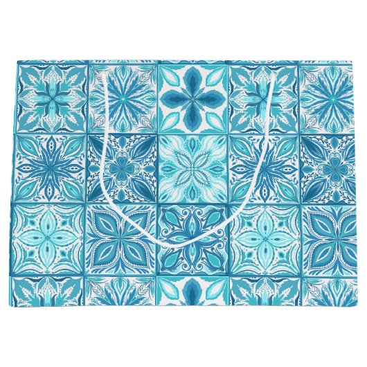 青華美色と白のタイル ラージペーパーバッグ (正面)