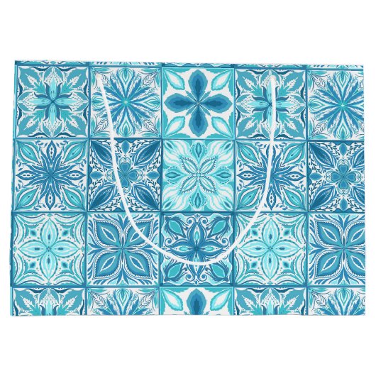 青華美色と白のタイル ラージペーパーバッグ (裏面)