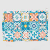 青華美色と黄色のタイル ゴルフタオル (横)