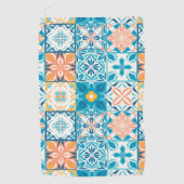 青華美色と黄色のタイル ゴルフタオル (正面)