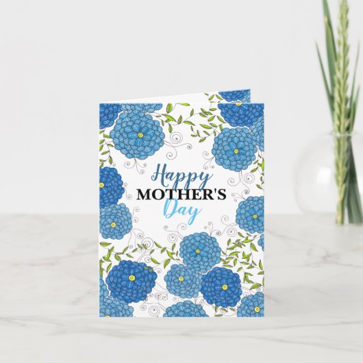 青華美色の花と離れ緑の花の母の日 カード (正面)
