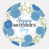 青華美色の花と離れ緑の花の母の日 ラウンドシール (正面)