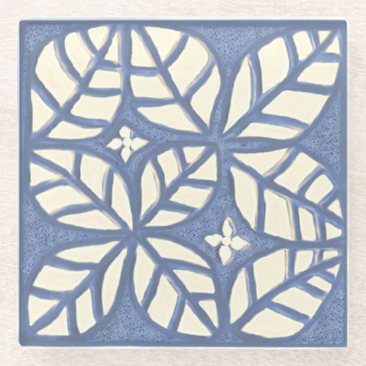 青葉のタイル模様コースター ガラスコースター (正面)