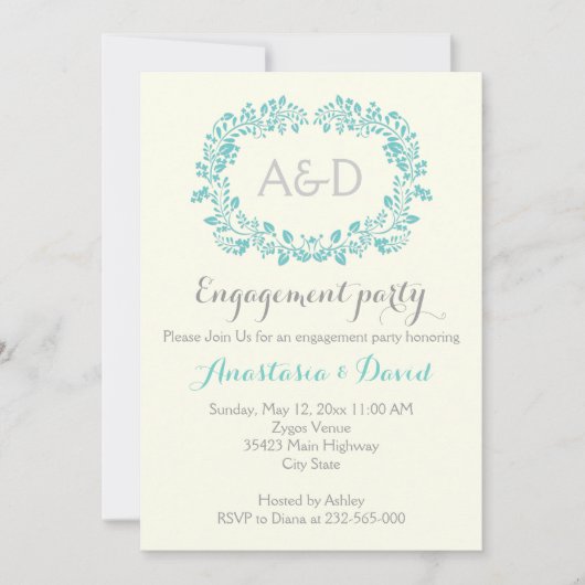 青葉イニシャル結婚婚約パーティ 招待状 (正面)