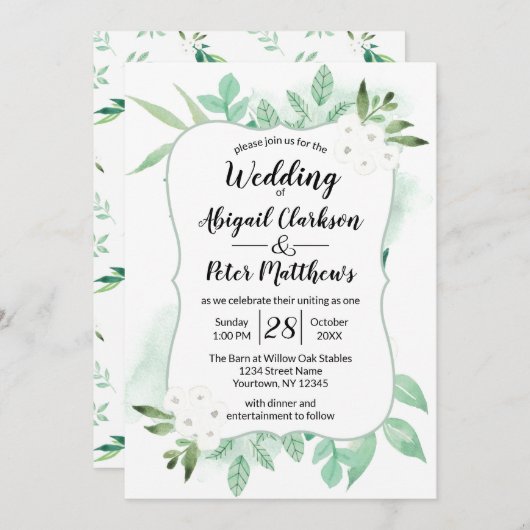 青葉植物水彩植物結婚の 招待状 (正面/裏面)
