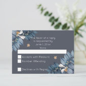 青葉白いモダン花結婚の 出欠カード (スタンド正面)