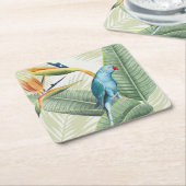 青葉鳥のヤシ スクエアペーパーコースター (アングル)