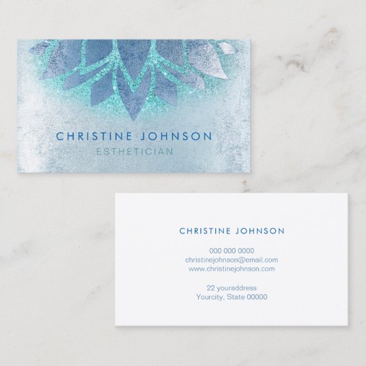 青蓮の花とフェイクティール（緑がかった色）グリッター 名刺 (正面/裏面)