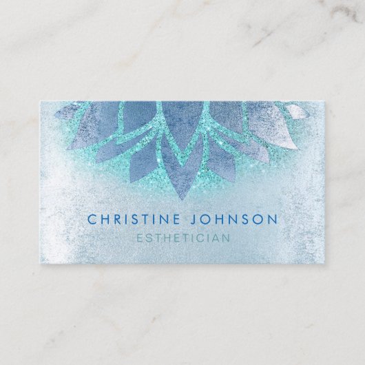 青蓮の花とフェイクティール（緑がかった色）グリッター 名刺 (正面)