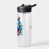 青蝶とピンクの花パーソナライズされた ウォーターボトル (左面)