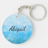 青蝶とピンクの花パーソナライズされた キーホルダー (裏面)