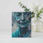 青蝶はがき付き老婦人 ポストカード (スタンド正面)