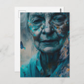 青蝶はがき付き老婦人 ポストカード (正面/裏面)