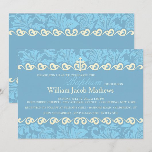 青装飾宗教招待状 招待状 (正面/裏面)