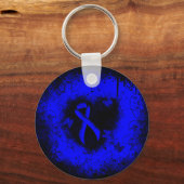 青認識度リボングランジハート キーホルダー (正面)