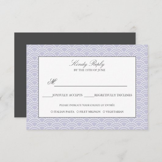 青貝羽 |ほこりっぽい薄紫日本の波形メニューオプション 出欠カード (正面/裏面)