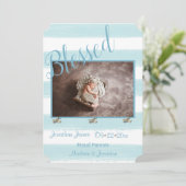 青賛美写真スクリプトのパーソナライズ男の子誕生 案内状 (スタンド正面)