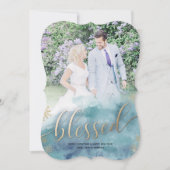 青賛美水の色の結婚写真クリスマス シーズンカード (正面)