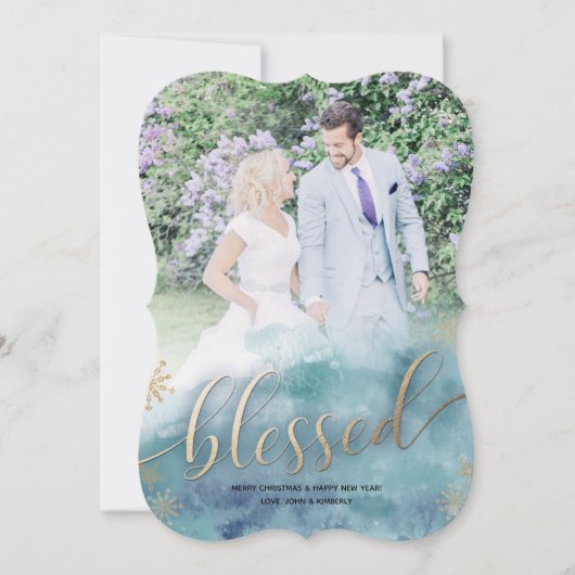 青賛美水の色の結婚写真クリスマス シーズンカード (正面)