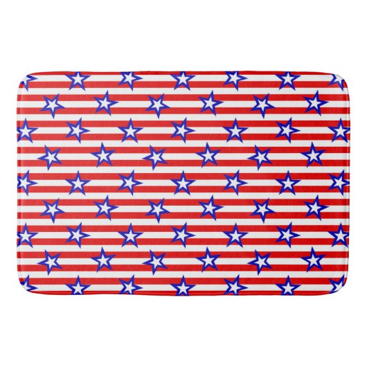 青赤と白ストライプ星と白い星の バスマット (正面)