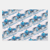 青赤と緑のメリークリスマスオーナメント ラッピングペーパーシート (正面)