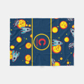 青赤と黄色名の少年のための宇宙テーマ フリースブランケット (正面(横))