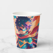 青赤アニメスーパーヒーロー男の子の誕生日パーティー 紙コップ (裏面)