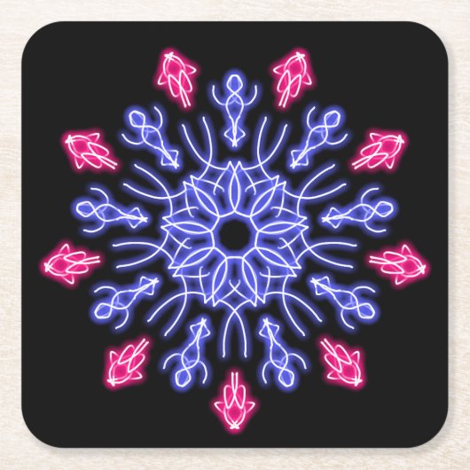 青赤ネオン花 スクエアペーパーコースター (正面)