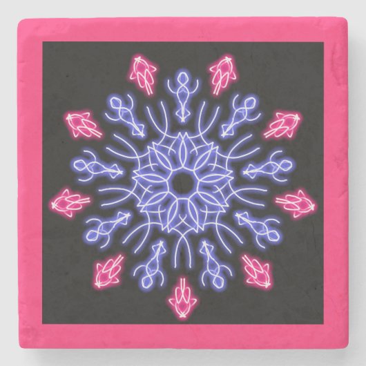 青赤ネオン花 ストーンコースター (正面)