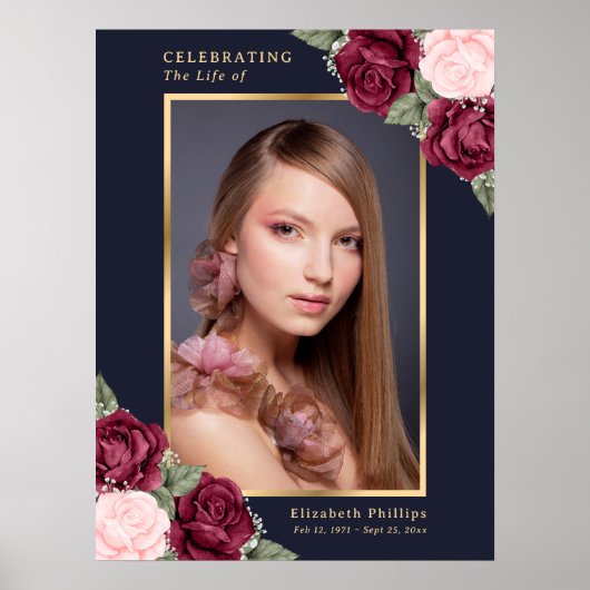 青赤フォト ライフのお祝い 葬儀看板 ポスター (正面)