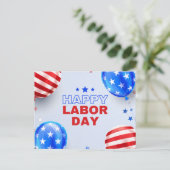 青赤幸図解入りの、写真付きの労日 ポストカード (スタンド正面)