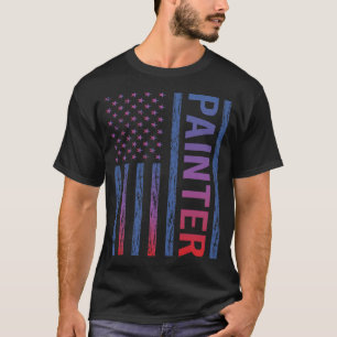 青赤系アメリカ国旗の画家 Tシャツ