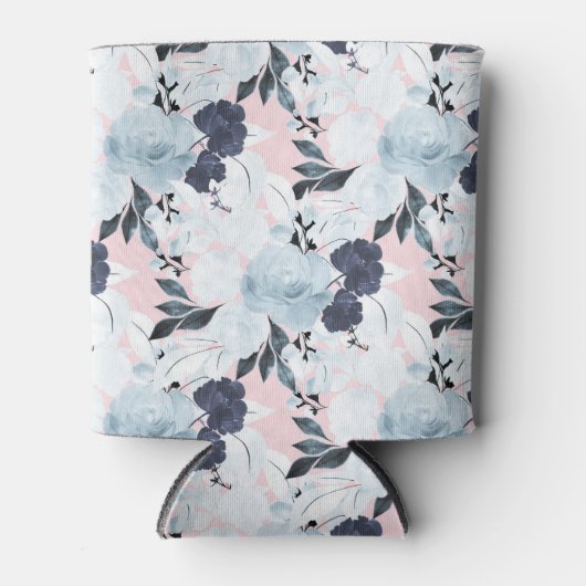 青赤面フローラ水色絵を描 缶クーラー (正面)