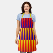 青赤黄ストライプ色 エプロン (着用した状態)
