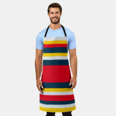 青赤黄ストライプ色 エプロン (着用した状態)